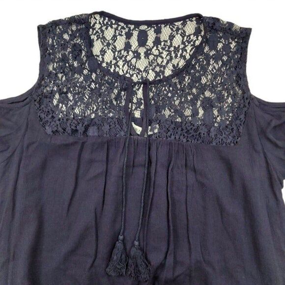 Heartloom Mini Dress Womens Large Navy Cold Shoulder Lined Bohemian Langenlook - Picture 5 of 12